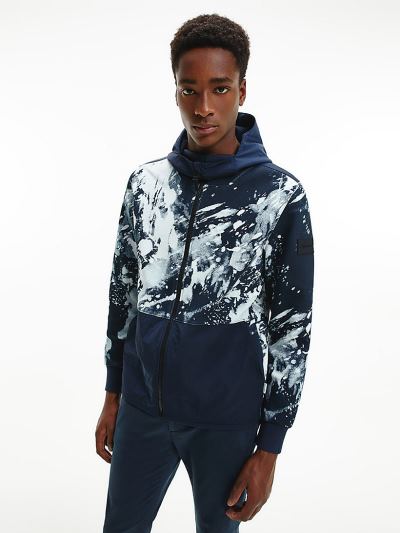 Calvin Klein Ruhák HU214156 | Calvin Klein Organic Cotton Printed Zip Up Férfi Kapucnis Pulóver Vilá